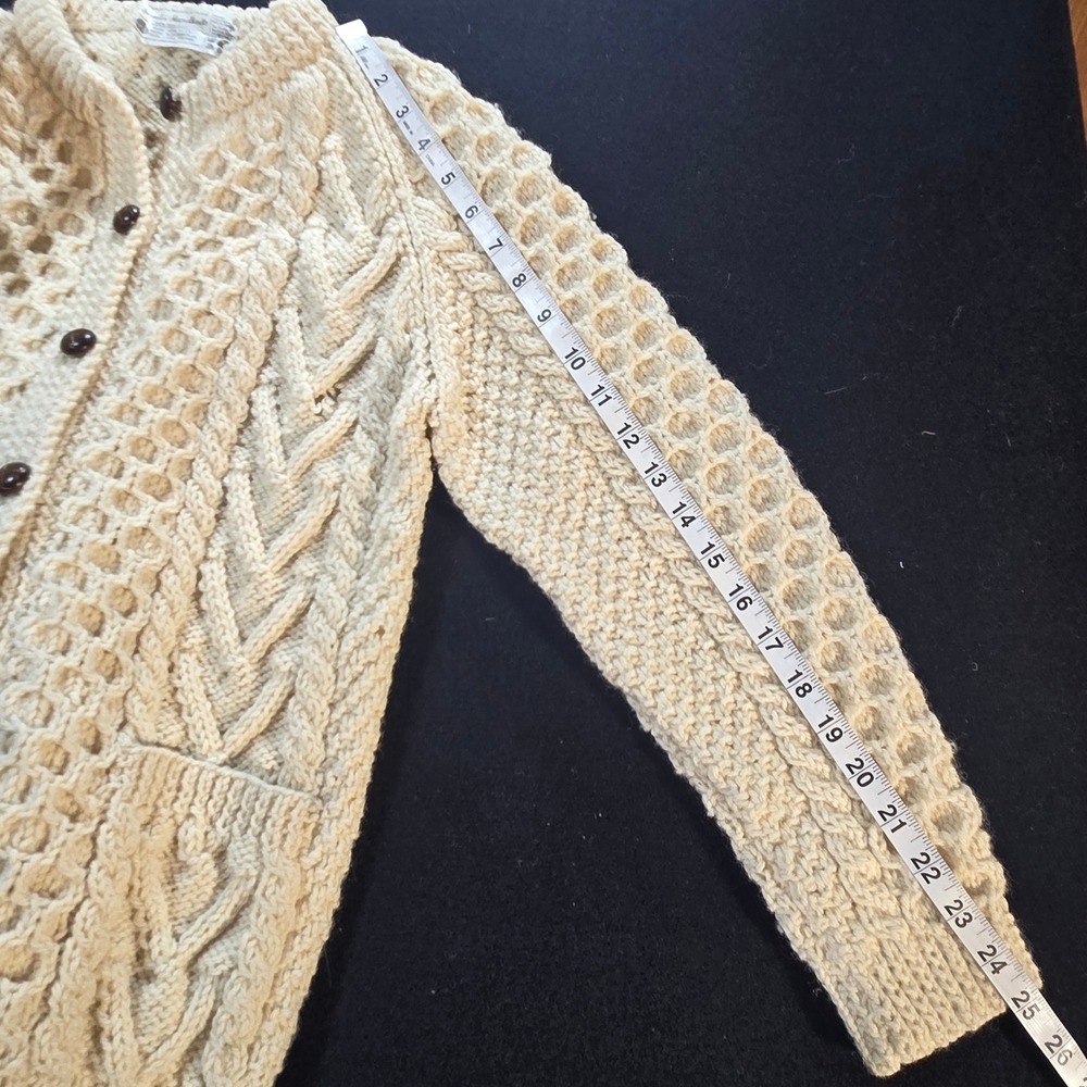 Vintage Handknits Irish Wool Cardigan Cream Aran Cable Knit Sweater Men M *flaw - Picture 6 of 12